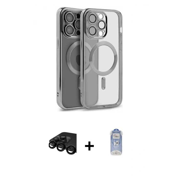 MARSİLYAN™- iPhone 15 Pro Kılıf Nova Işık Özel Seri - Siyah Joko Magic 5D Cam + Raze Metal Kamera Lens - SH