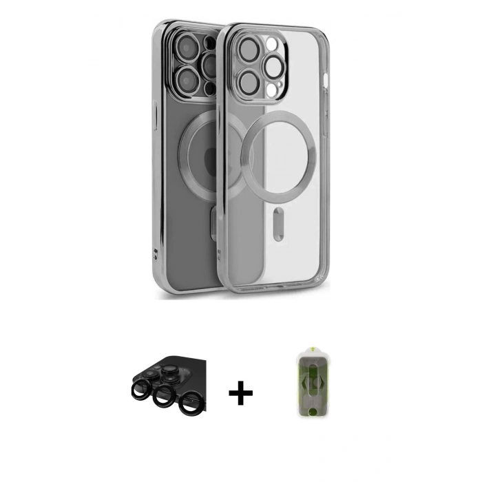 MARSİLYAN™- iPhone 15 Pro Kılıf Nova Işık Özel Seri - Siyah Joko Magic 5D Hayalet Cam + Raze Metal Kamera Lens - SH