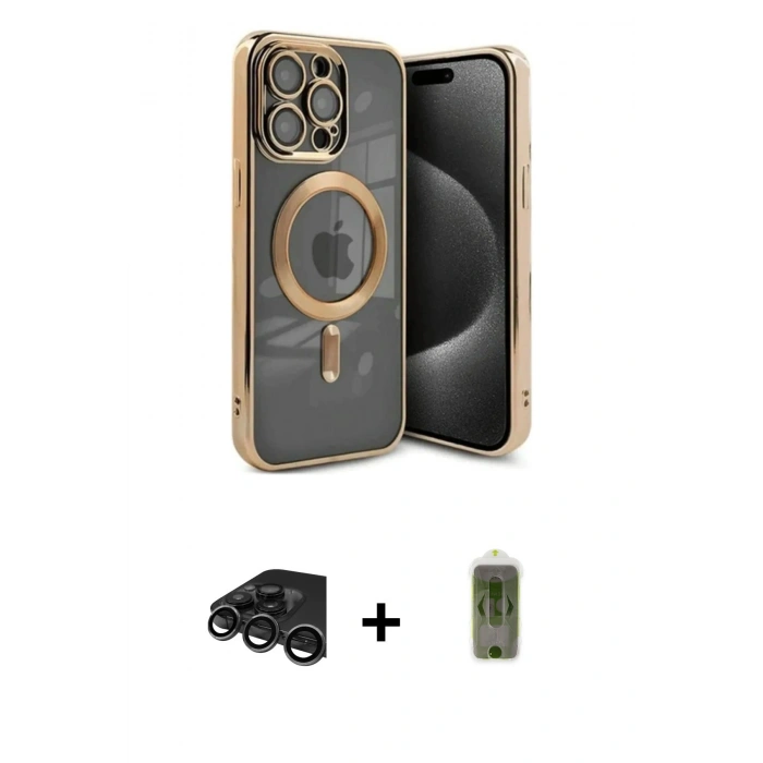 MARSİLYAN™- iPhone 15 Pro Kılıf Nova Işık Özel Seri - Siyah Joko Magic 5D Hayalet Cam + Raze Metal Kamera Lens - TMGI