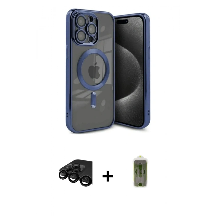 MARSİLYAN™- iPhone 15 Pro Kılıf Nova Işık Özel Seri - Siyah Joko Magic 5D Hayalet Cam + Raze Metal Kamera Lens - SH