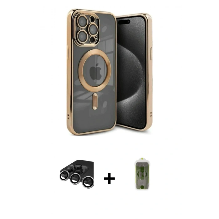 MARSİLYAN™- iPhone 15 Pro Kılıf Nova Işık Özel Seri - Siyah Joko Magic 5D Hayalet Cam + Raze Metal Kamera Lens - GS