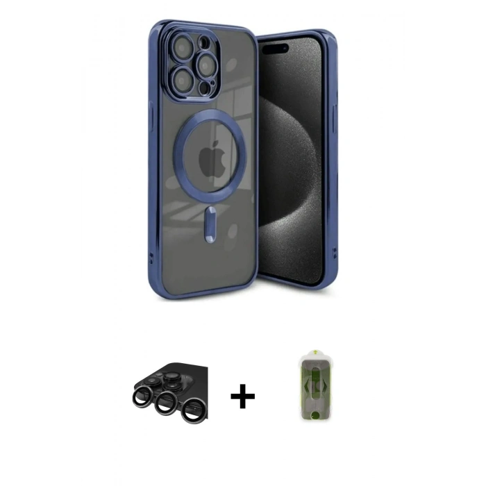 MARSİLYAN™- iPhone 15 Pro Kılıf Nova Işık Özel Seri - Siyah Joko Magic 5D Hayalet Cam + Raze Metal Kamera Lens - TMGI