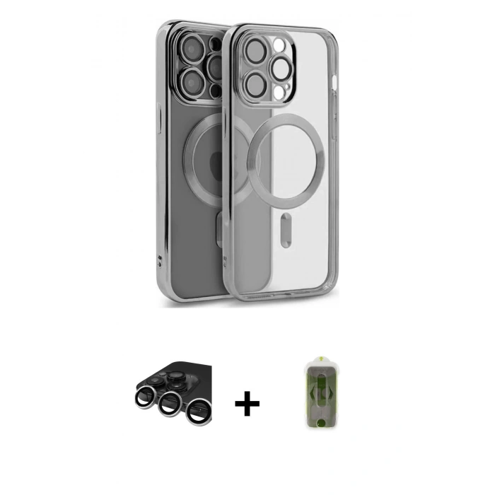 MARSİLYAN™- iPhone 15 Pro Kılıf Nova Işık Özel Seri - Siyah Joko Magic 5D Hayalet Cam + Raze Metal Kamera Lens - GS