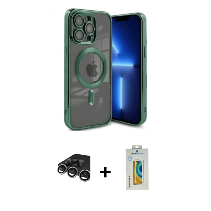 MARSİLYAN™- iPhone 15 Pro Kılıf Nova Işık Özel Seri - Siyah Polymer Nano Ekran Koruyucu + Raze Metal Kamera Lens - GS