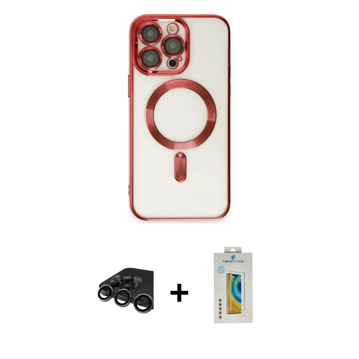 MARSİLYAN™- iPhone 15 Pro Kılıf Nova Işık Özel Seri - Siyah Polymer Nano Ekran Koruyucu + Raze Metal Kamera Lens - TMGI