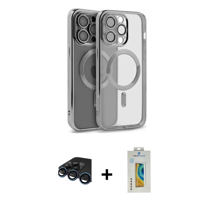 MARSİLYAN™- iPhone 15 Pro Kılıf Nova Işık Özel Seri - Siyah Polymer Nano Ekran Koruyucu + Raze Metal Kamera Lens - LT