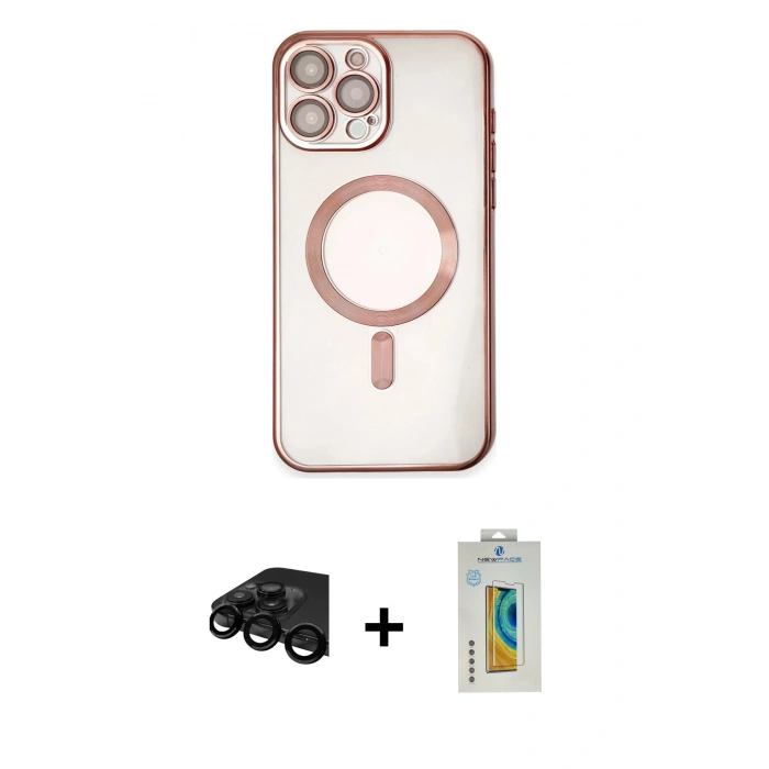 MARSİLYAN™- iPhone 15 Pro Kılıf Nova Işık Özel Seri - Siyah Polymer Nano Ekran Koruyucu + Raze Metal Kamera Lens - SH