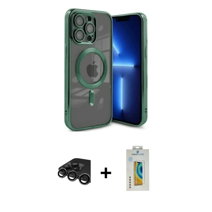 MARSİLYAN™- iPhone 15 Pro Kılıf Nova Işık Özel Seri - Siyah Polymer Nano Ekran Koruyucu + Raze Metal Kamera Lens - TMGI