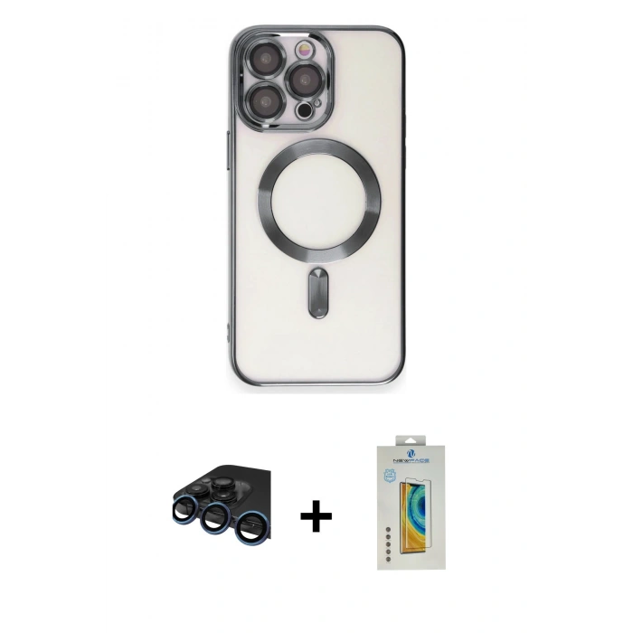 MARSİLYAN™- iPhone 15 Pro Kılıf Nova Işık Özel Seri - Siyah Polymer Nano Ekran Koruyucu + Raze Metal Kamera Lens - LT