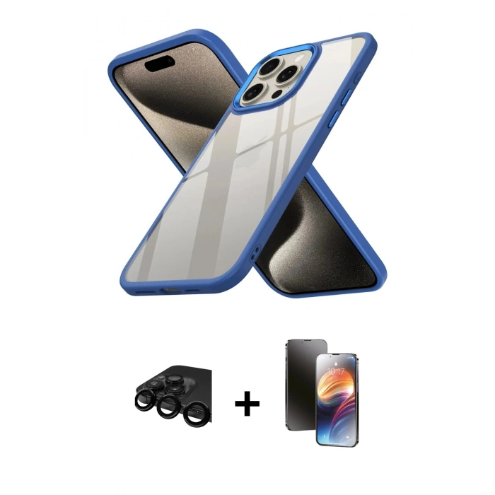 MARSİLYAN™- iPhone 15 Pro Kılıf Nova Işık Serisi - Siyah 3D Antistatik Mat Seramik Nano Ekran Koruyucu + Raze Metal Kamera Lens - SH