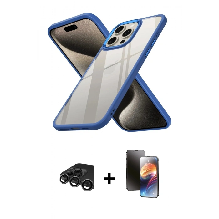 MARSİLYAN™- iPhone 15 Pro Kılıf Nova Işık Serisi - Siyah 3D Antistatik Mat Seramik Nano Ekran Koruyucu + Raze Metal Kamera Lens - TMGI