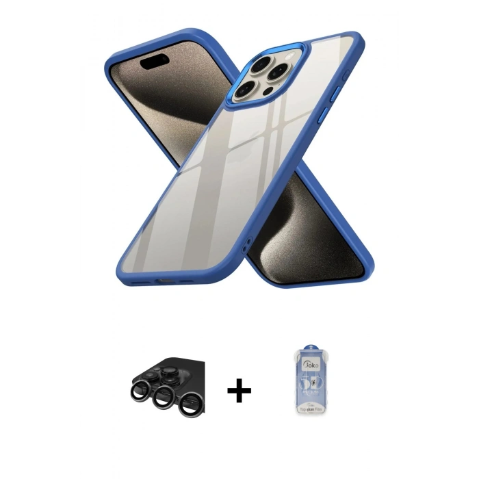 MARSİLYAN™- iPhone 15 Pro Kılıf Nova Işık Serisi - Siyah Joko Magic 5D Cam + Raze Metal Kamera Lens - TMGI
