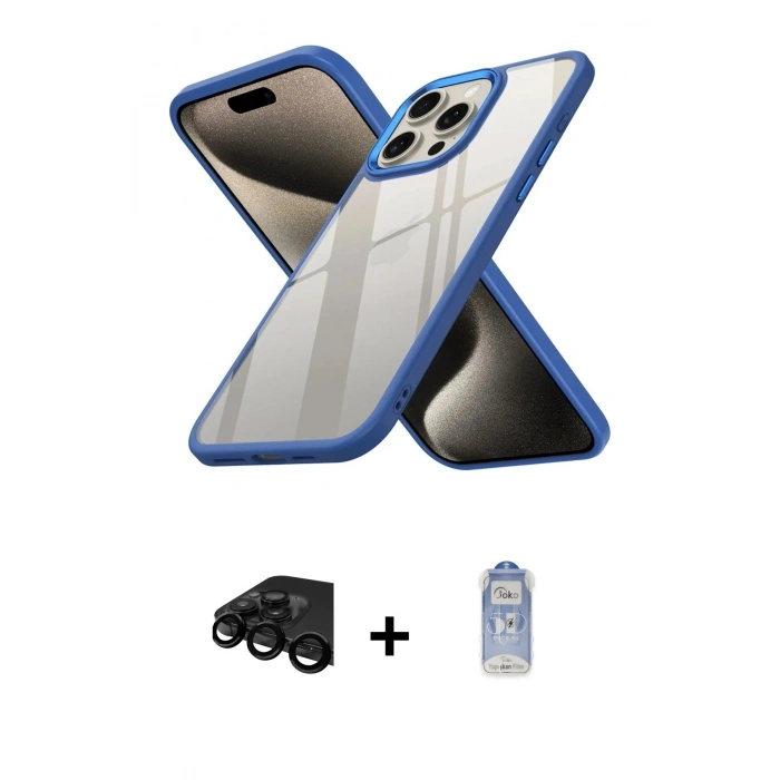 MARSİLYAN™- iPhone 15 Pro Kılıf Nova Işık Serisi - Siyah Joko Magic 5D Cam + Siyah Raze Metal Kamera Lens