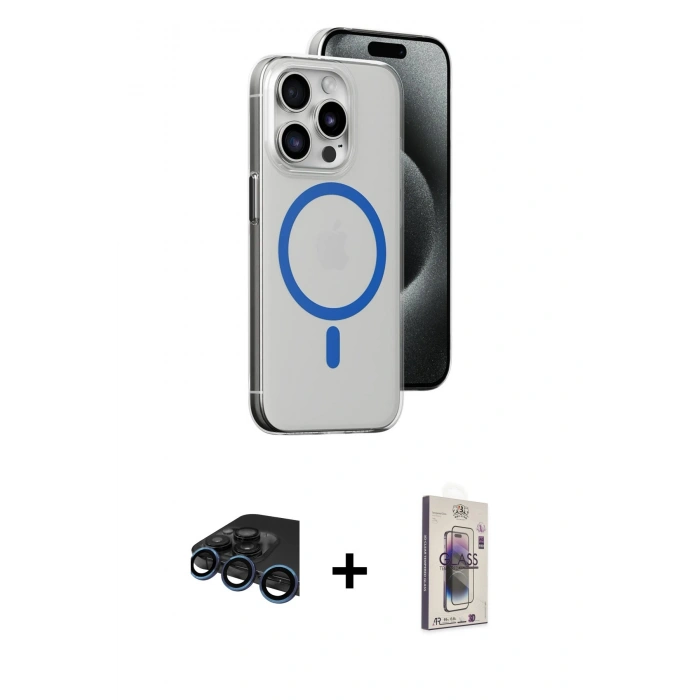 MARSİLYAN™- iPhone 15 Pro Kılıf Odak Form Özel Seri - Siyah Bilvis 3D Cam Ekran Koruyucu + Raze Metal Kamera Lens - LT