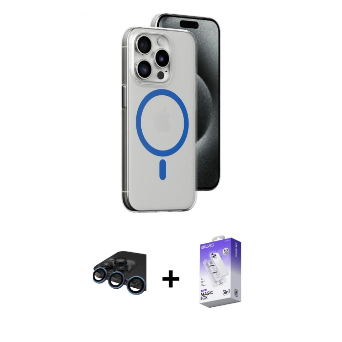 MARSİLYAN™- iPhone 15 Pro Kılıf Odak Form Özel Seri - Siyah Bilvis 5in1 3D Magic Cam Ekran Koruyucu + Raze Metal Kamera Lens - LT