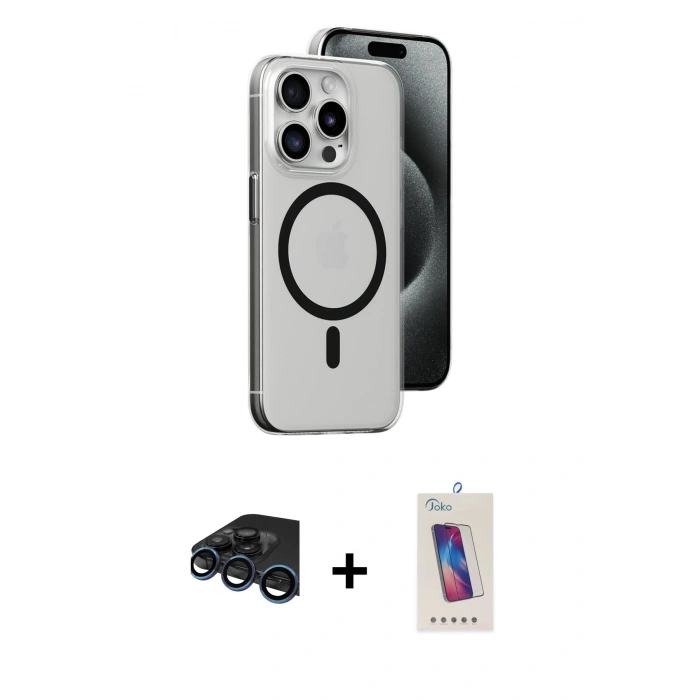MARSİLYAN™- iPhone 15 Pro Kılıf Odak Form Özel Seri - Siyah Joko 5D Cam + Raze Metal Kamera Lens - LT