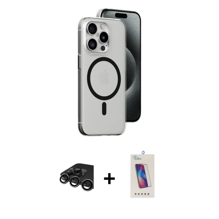 MARSİLYAN™- iPhone 15 Pro Kılıf Odak Form Özel Seri - Siyah Joko 5D Cam + Raze Metal Kamera Lens - TMGI