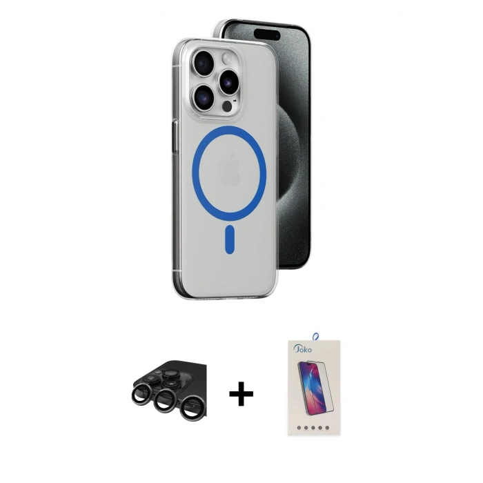 MARSİLYAN™- iPhone 15 Pro Kılıf Odak Form Özel Seri - Siyah Joko 5D Cam + Raze Metal Kamera Lens - TMGI
