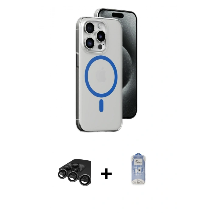 MARSİLYAN™- iPhone 15 Pro Kılıf Odak Form Özel Seri - Siyah Joko Magic 5D Cam + Titanyum Gri Raze Metal Kamera Lens