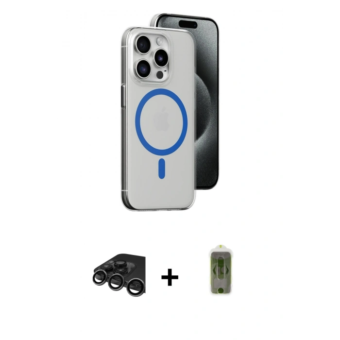 MARSİLYAN™- iPhone 15 Pro Kılıf Odak Form Özel Seri - Siyah Joko Magic 5D Hayalet Cam + Raze Metal Kamera Lens - TMGI