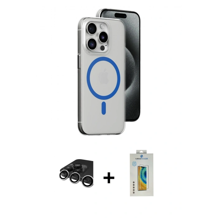 MARSİLYAN™- iPhone 15 Pro Kılıf Odak Form Özel Seri - Siyah Polymer Nano Ekran Koruyucu + Raze Metal Kamera Lens - GS