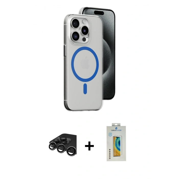 MARSİLYAN™- iPhone 15 Pro Kılıf Odak Form Özel Seri - Siyah Polymer Nano Ekran Koruyucu + Raze Metal Kamera Lens - TMGI