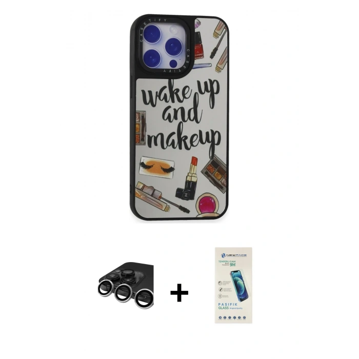 MARSİLYAN™- iPhone 15 Pro Kılıf Odak Klasik Serisi - Şeffaf Pasifik Cam Ekran Koruyucu + Raze Metal Kamera Lens - GS
