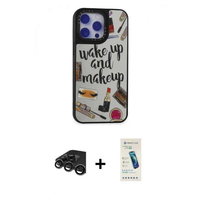 MARSİLYAN™- iPhone 15 Pro Kılıf Odak Klasik Serisi - Şeffaf Pasifik Cam Ekran Koruyucu + Raze Metal Kamera Lens - TMGI