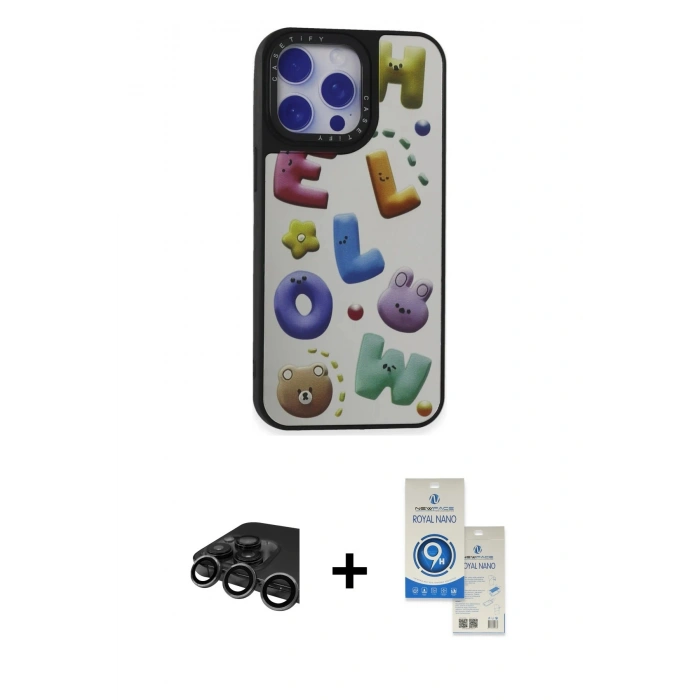 MARSİLYAN™- iPhone 15 Pro Kılıf Odak Klasik Serisi - Şeffaf Royal Nano Ekran Koruyucu + Raze Metal Kamera Lens - TMGI