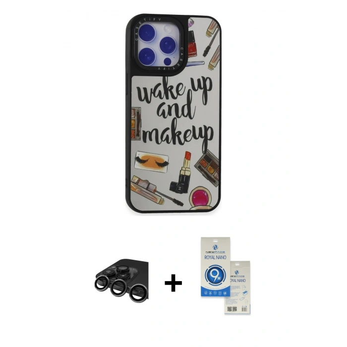 MARSİLYAN™- iPhone 15 Pro Kılıf Odak Klasik Serisi - Şeffaf Royal Nano Ekran Koruyucu + Raze Metal Kamera Lens - TMGI