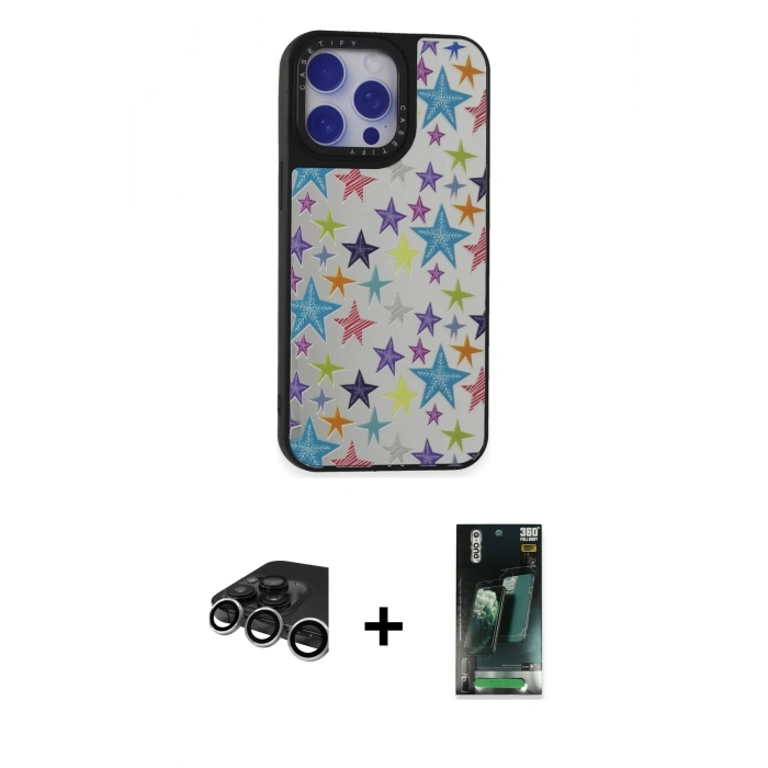 MARSİLYAN™- iPhone 15 Pro Kılıf Odak Klasik Serisi - Siyah 360 Mat Full Body Arka Koruyucu + Raze Metal Kamera Lens - GS
