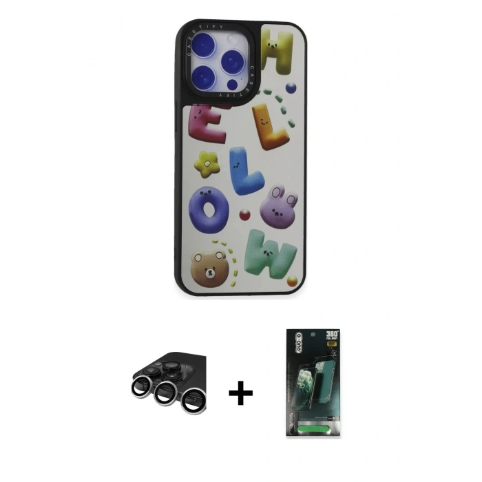 MARSİLYAN™- iPhone 15 Pro Kılıf Odak Klasik Serisi - Siyah 360 Mat Full Body Arka Koruyucu + Raze Metal Kamera Lens - GS