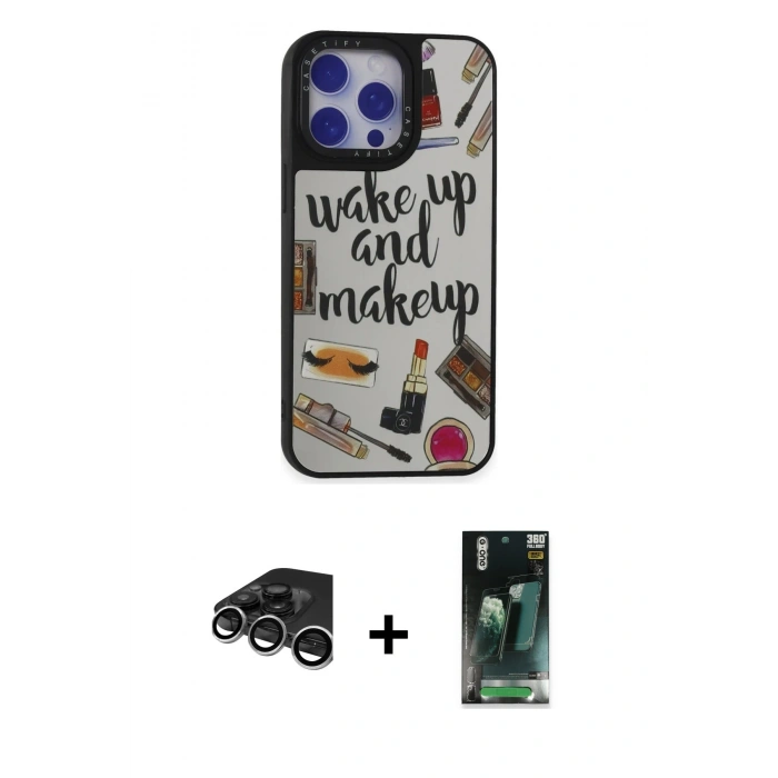 MARSİLYAN™- iPhone 15 Pro Kılıf Odak Klasik Serisi - Siyah 360 Mat Full Body Arka Koruyucu + Raze Metal Kamera Lens - GS