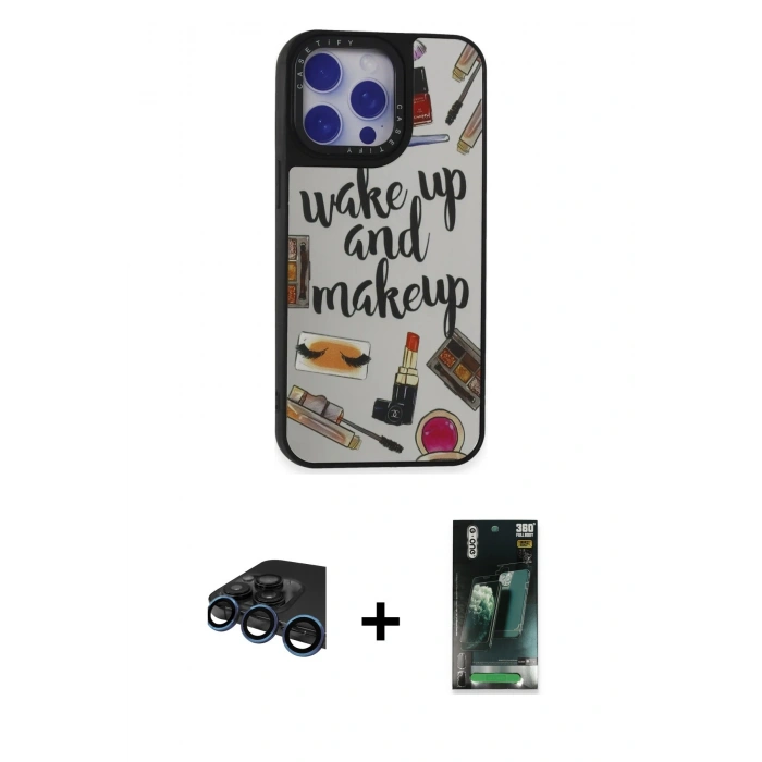MARSİLYAN™- iPhone 15 Pro Kılıf Odak Klasik Serisi - Siyah 360 Mat Full Body Arka Koruyucu + Raze Metal Kamera Lens - LT