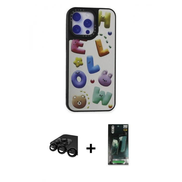 MARSİLYAN™- iPhone 15 Pro Kılıf Odak Klasik Serisi - Siyah 360 Mat Full Body Arka Koruyucu + Raze Metal Kamera Lens - SH