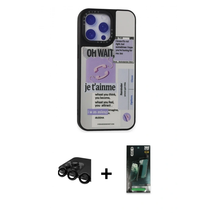 MARSİLYAN™- iPhone 15 Pro Kılıf Odak Klasik Serisi - Siyah 360 Mat Full Body Arka Koruyucu + Raze Metal Kamera Lens - SH