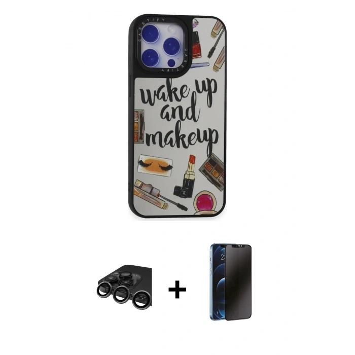 MARSİLYAN™- iPhone 15 Pro Kılıf Odak Klasik Serisi - Siyah 3D Antistatik Hayalet Cam Ekran Koruyucu + Raze Metal Kamera Lens - TMGI
