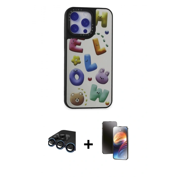 MARSİLYAN™- iPhone 15 Pro Kılıf Odak Klasik Serisi - Siyah 3D Antistatik Mat Seramik Nano Ekran Koruyucu + Raze Metal Kamera Lens - LT