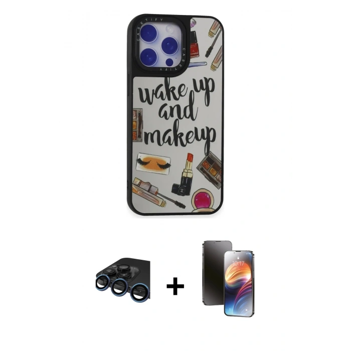 MARSİLYAN™- iPhone 15 Pro Kılıf Odak Klasik Serisi - Siyah 3D Antistatik Mat Seramik Nano Ekran Koruyucu + Raze Metal Kamera Lens - LT