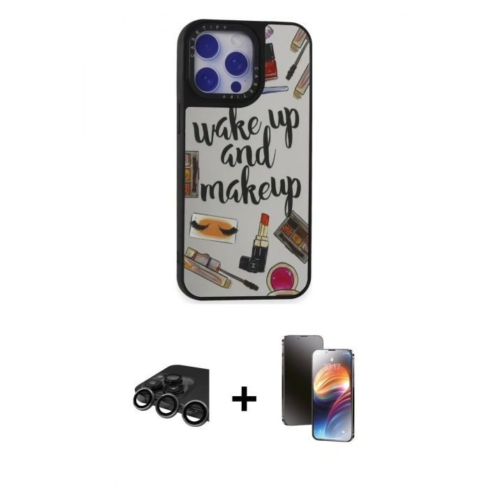MARSİLYAN™- iPhone 15 Pro Kılıf Odak Klasik Serisi - Siyah 3D Antistatik Mat Seramik Nano Ekran Koruyucu + Raze Metal Kamera Lens - TMGI