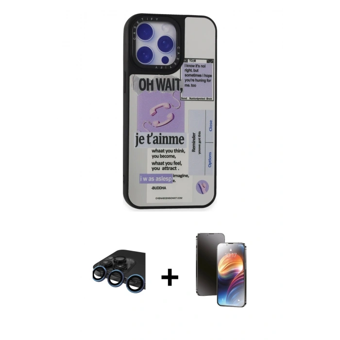 MARSİLYAN™- iPhone 15 Pro Kılıf Odak Klasik Serisi - Siyah 3D Antistatik Mat Seramik Nano Ekran Koruyucu + Raze Metal Kamera Lens - LT