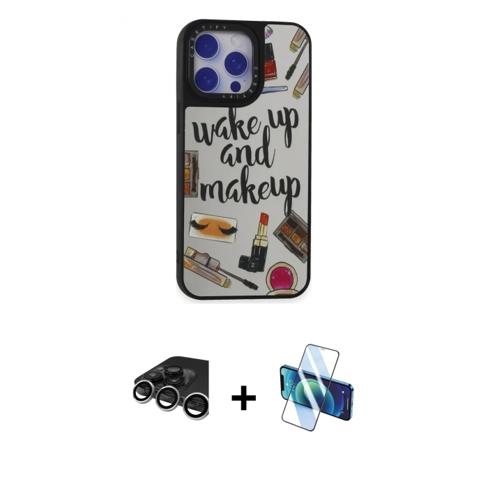 MARSİLYAN™- iPhone 15 Pro Kılıf Odak Klasik Serisi - Siyah 3D Antistatik Seramik Nano Ekran Koruyucu + Raze Metal Kamera Lens - GS