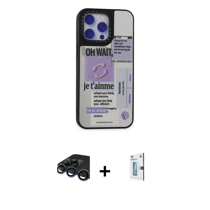 MARSİLYAN™- iPhone 15 Pro Kılıf Odak Klasik Serisi - Siyah Bilvis 0.18mm Plus Cam Ekran Koruyucu + Raze Metal Kamera Lens - LT