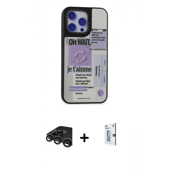 MARSİLYAN™- iPhone 15 Pro Kılıf Odak Klasik Serisi - Siyah Bilvis 0.18mm Plus Cam Ekran Koruyucu + Raze Metal Kamera Lens - TMGI