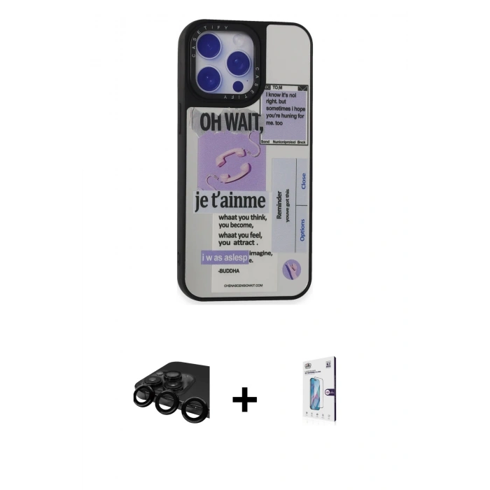 MARSİLYAN™- iPhone 15 Pro Kılıf Odak Klasik Serisi - Siyah Bilvis 0.18mm Plus Cam Ekran Koruyucu + Siyah Raze Metal Kamera Lens