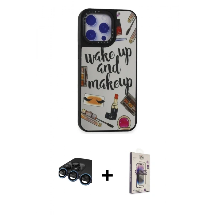 MARSİLYAN™- iPhone 15 Pro Kılıf Odak Klasik Serisi - Siyah Bilvis 3D Cam Ekran Koruyucu + Raze Metal Kamera Lens - LT