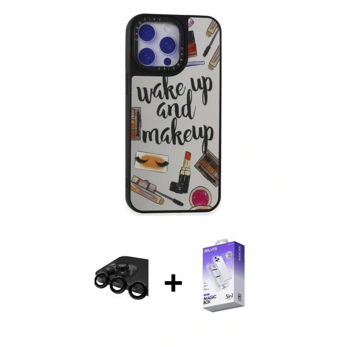 MARSİLYAN™- iPhone 15 Pro Kılıf Odak Klasik Serisi - Siyah Bilvis 5in1 3D Magic Cam Ekran Koruyucu + Raze Metal Kamera Lens - SH