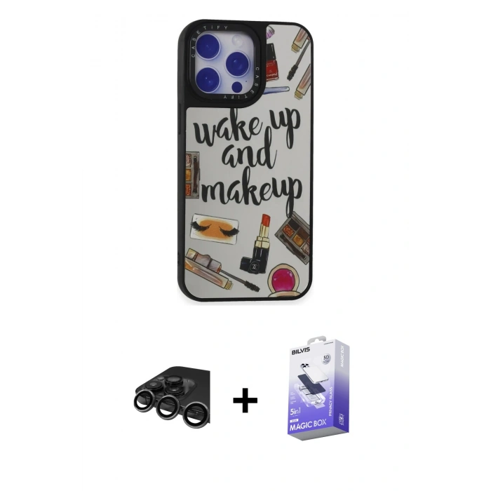 MARSİLYAN™- iPhone 15 Pro Kılıf Odak Klasik Serisi - Siyah Bilvis 5in1 5D Magic Hayalet Cam Ekran Koruyucu + Raze Metal Kamera Lens - TMGI