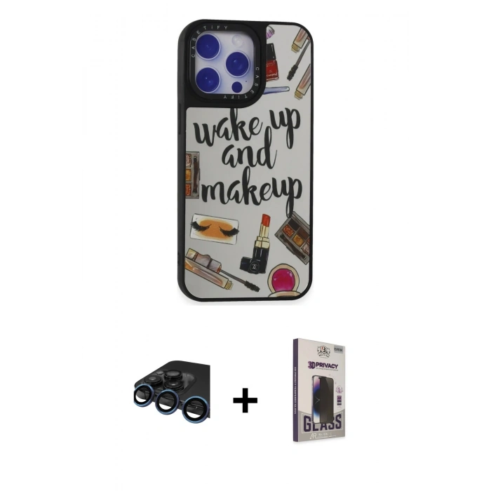 MARSİLYAN™- iPhone 15 Pro Kılıf Odak Klasik Serisi - Siyah Bilvis Hayalet Cam Ekran Koruyucu + Raze Metal Kamera Lens - LT