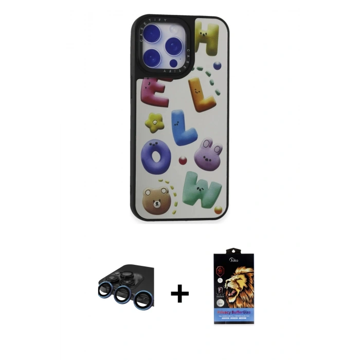 MARSİLYAN™- iPhone 15 Pro Kılıf Odak Klasik Serisi - Siyah Buffer Hayalet Cam Ekran Koruyucu + Raze Metal Kamera Lens - LT